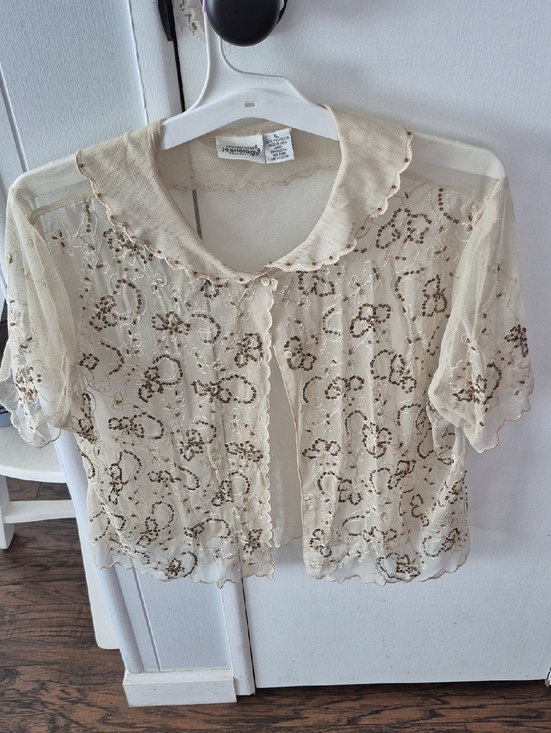 Newport News Jackets & Blazers - Vintage Newport News Sheer Cream Mesh Cardigan. Xl